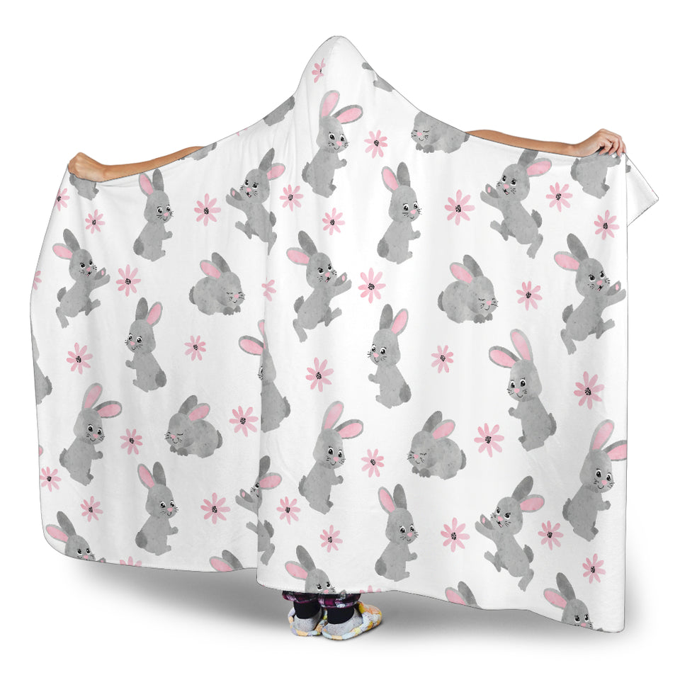 Watercolor Cute Rabbit Pattern Hooded Blanket