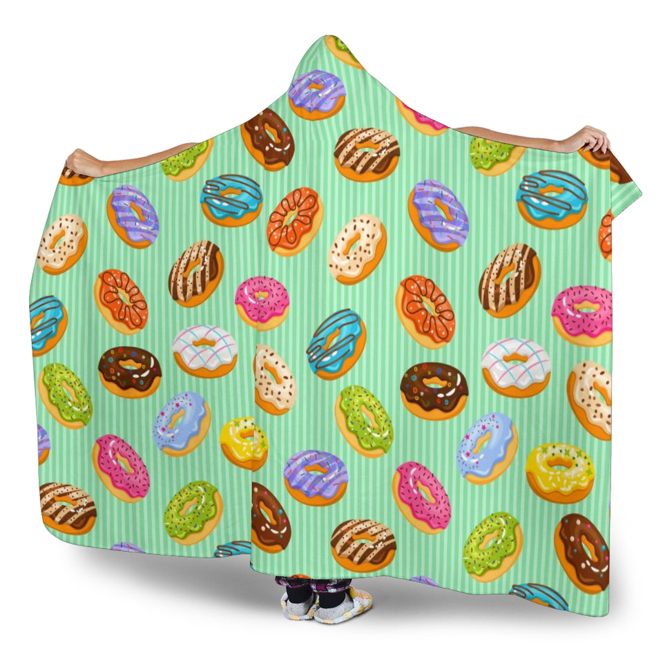 Colorful Donut Pattern Green Background Hooded Blanket
