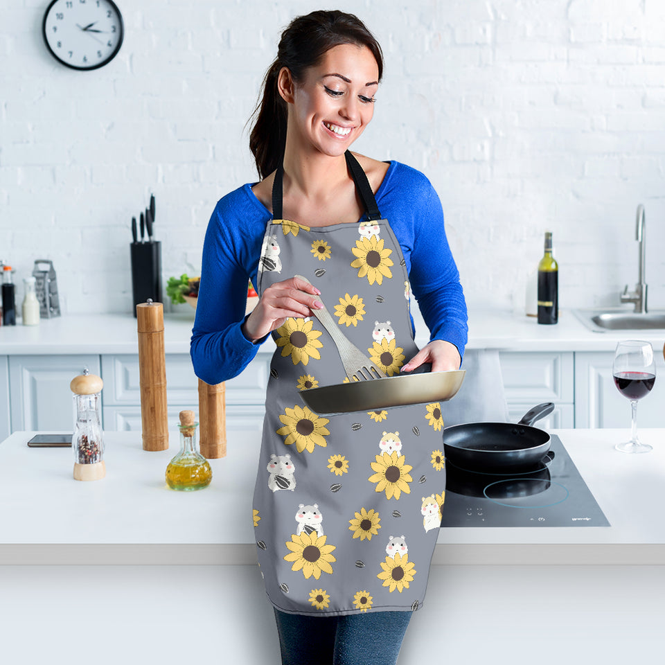 Cute Hamster Sunflower Pattern Background Adjustable Apron