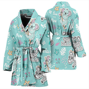 Cute Koalas Blue Background Pattern Women'S Bathrobe
