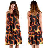 Fire Flame Dark Pattern Sleeveless Midi Dress