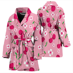 Cherry Flower Pattern Pink Background Women'S Bathrobe