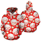 Cute Maneki Neko Lucky Cat Red Background Men Women Pullover Hoodie