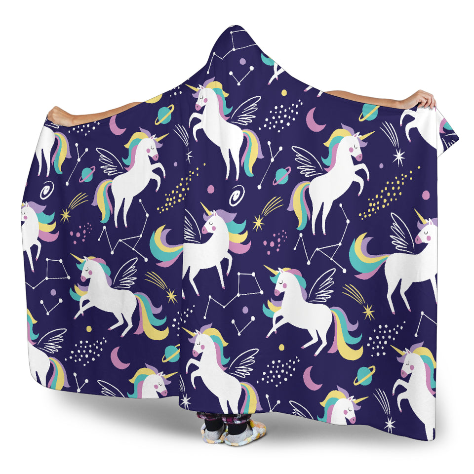 Hand Drawn Cute Unicorn Star Planet Hooded Blanket