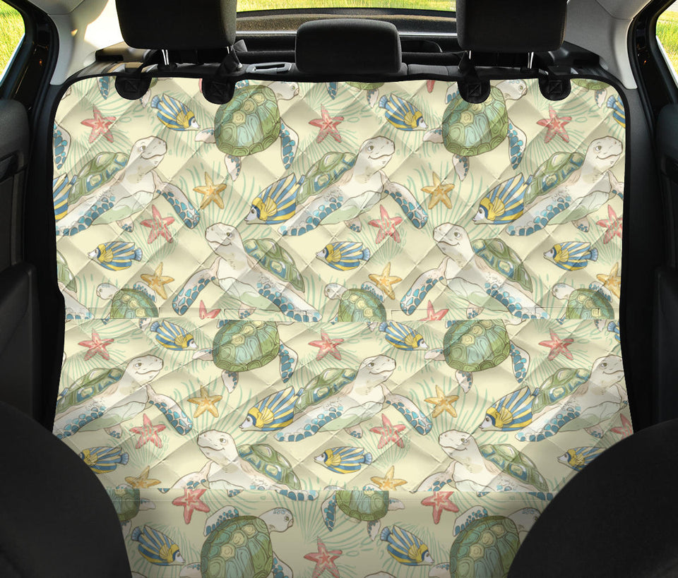 Hand Drawn Sea Turtle Fish Pattern Dog Car Seat Covers