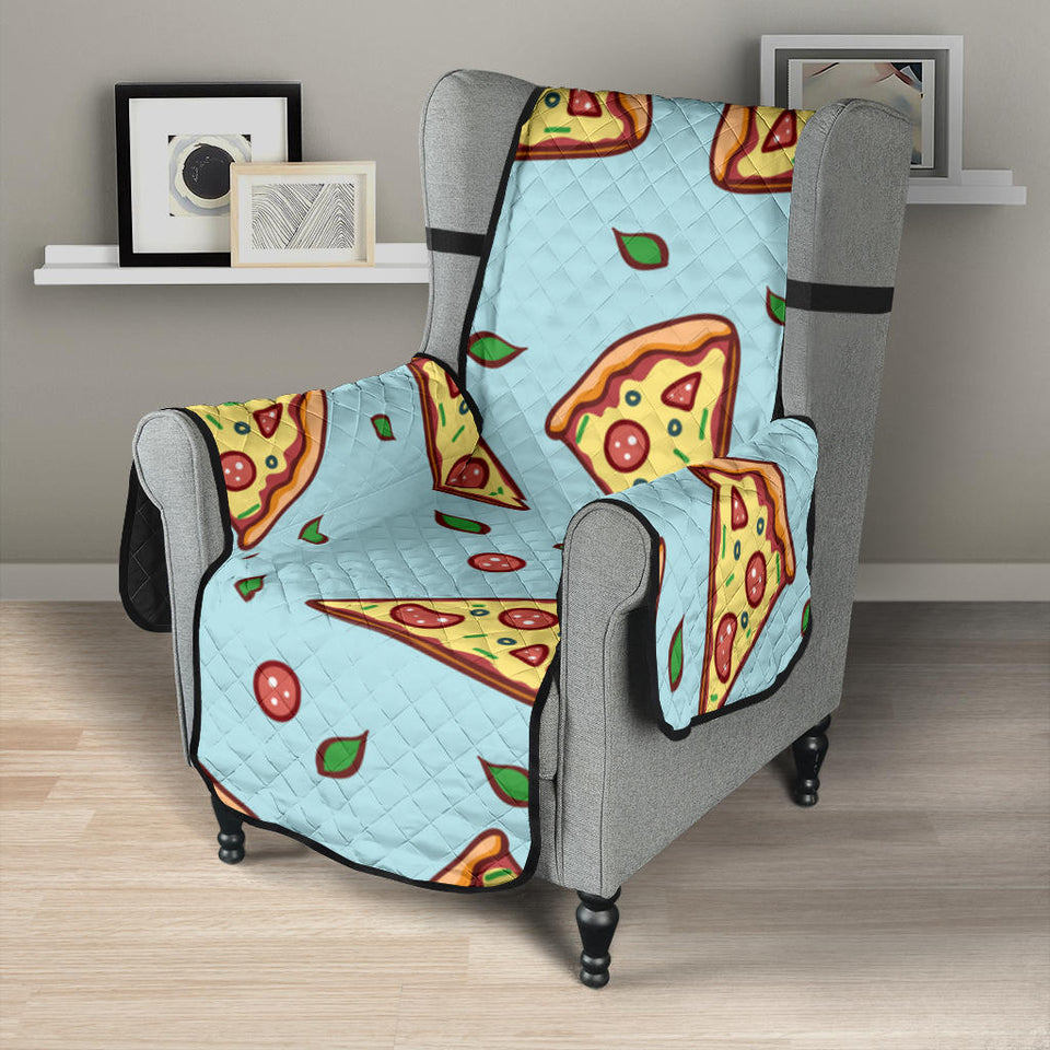 Hand drawn pizza blue background Chair Cover Protector