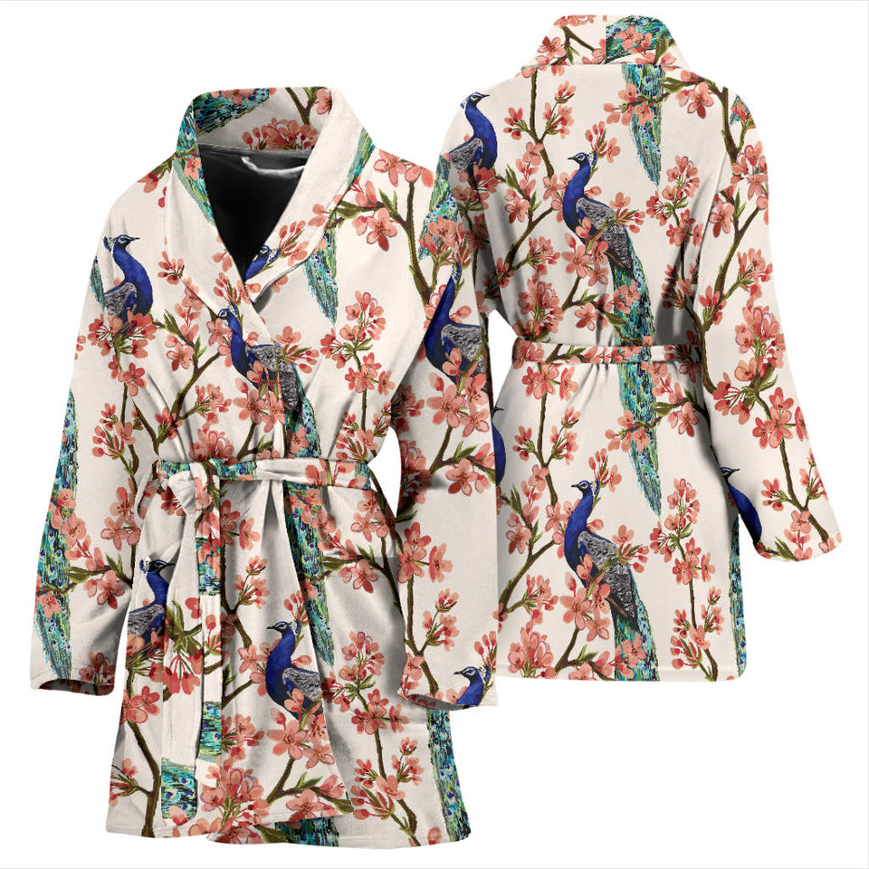Peacock Tropical Flower Pattern Women'S Bathrobe