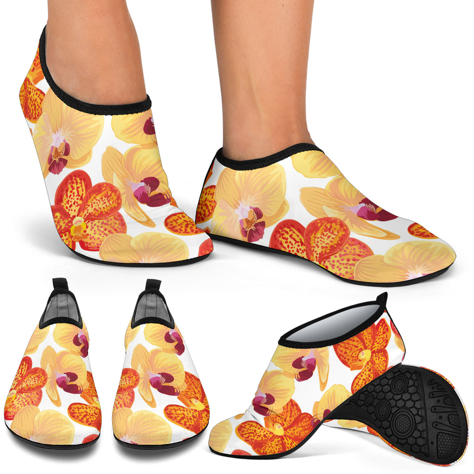 Orange Yellow Orchid Flower Pattern Background Aqua Shoes
