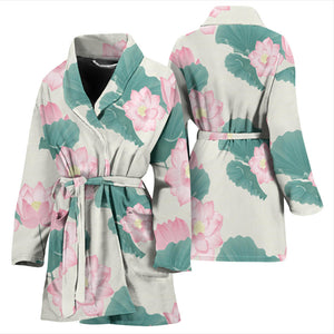 Pink Lotus Waterlily Leaves Pattern Women'S Bathrobe