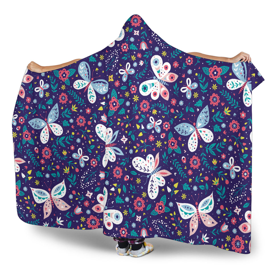 Colorful Butterfly Flower Pattern.Eps Hooded Blanket