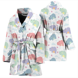 Hippopotamus Pattern Print Design 03 Women's Bathrobe