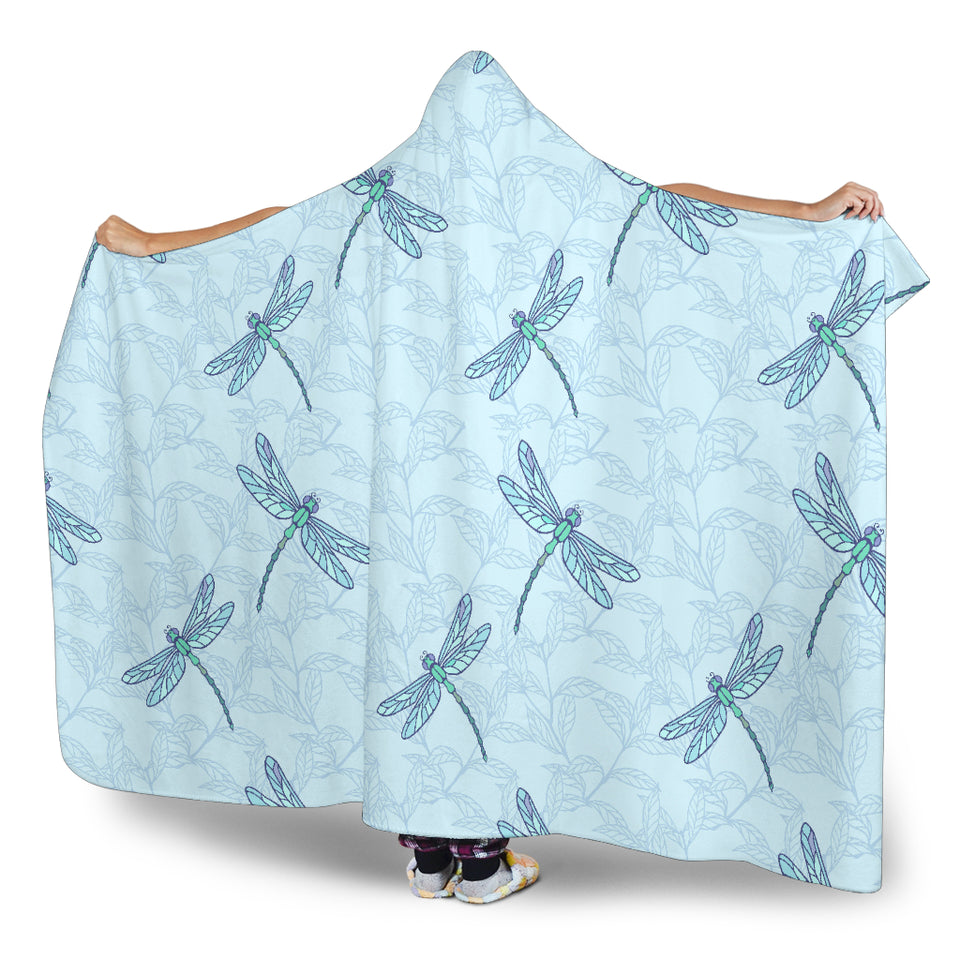Dragonfly Pattern Blue Background Hooded Blanket