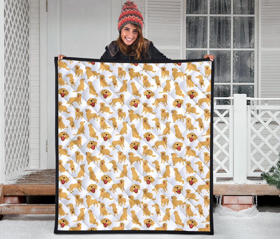 Golden Retriever Pattern Print Design 05 Premium Quilt