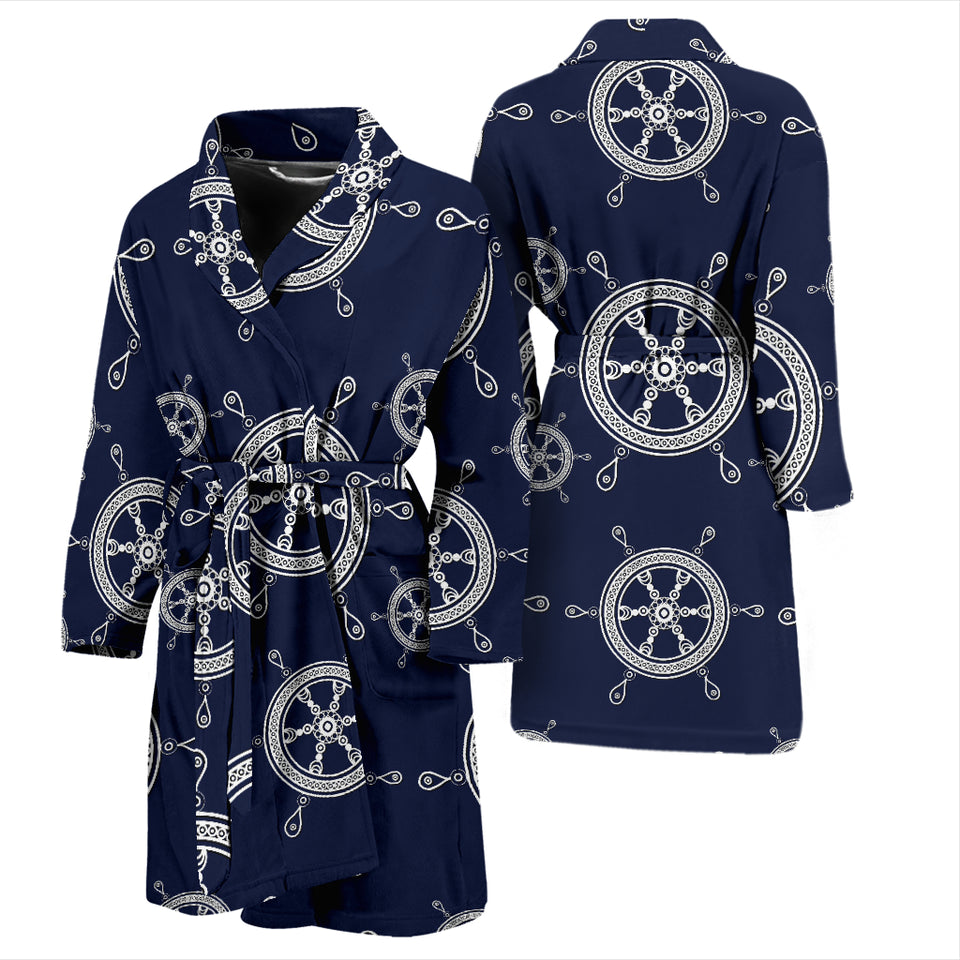 Nautical Steering Wheel Design Pattern Men'S Bathrobe