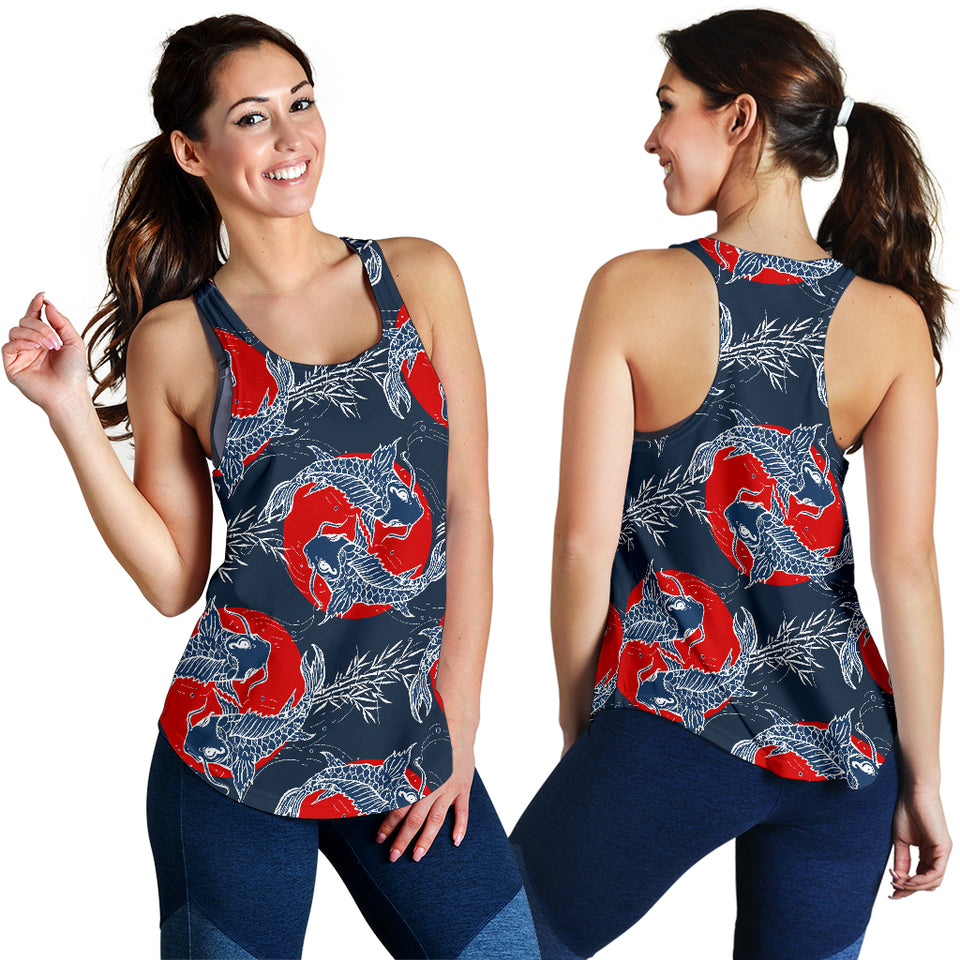 Koi Fish Carp Fishs hand drawn japanese art Women Racerback Tank Top