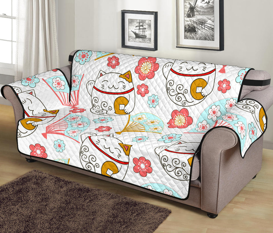 Maneki Neko Lucky Cat fan sakura Sofa Cover Protector