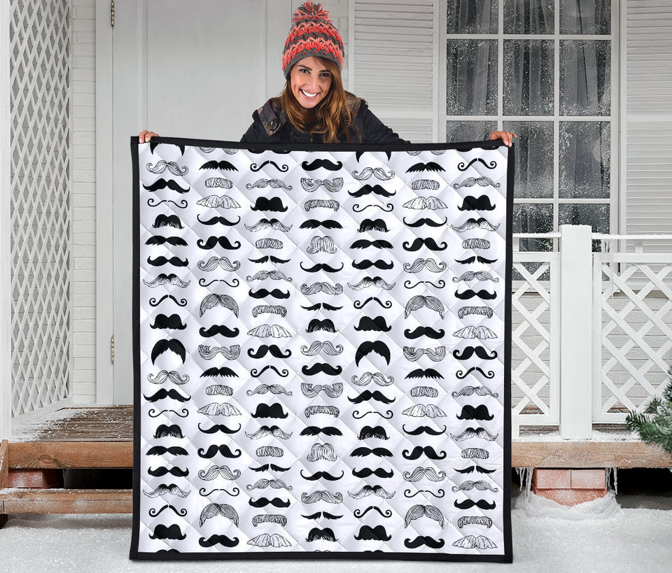 Mustache Beard Pattern Print Design 04 Premium Quilt