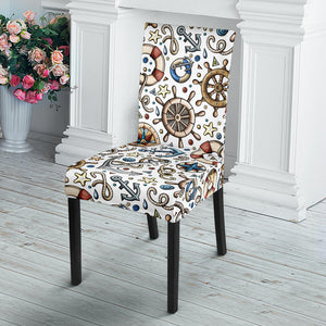 Cute Nautical Steering Wheel Anchor Pattern Dining Chair Slipcover