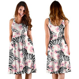 Zebra Pink Flower Background Sleeveless Midi Dress