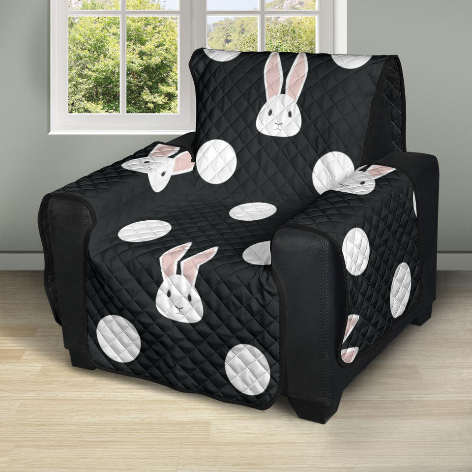 Cute white rabbit polka dots black background Recliner Cover Protector