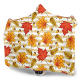 Maple Leaf Oak Leaf Acorns Beige Striped Background Hooded Blanket