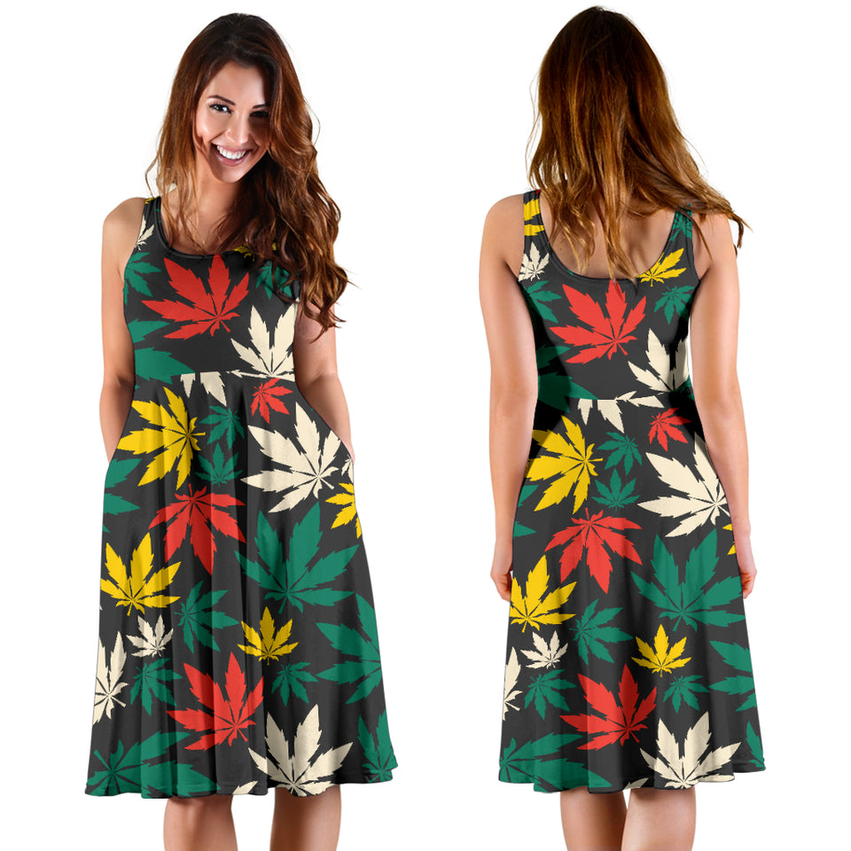 Canabis Marijuana Weed Pattern Print Design 02 Sleeveless Midi Dress