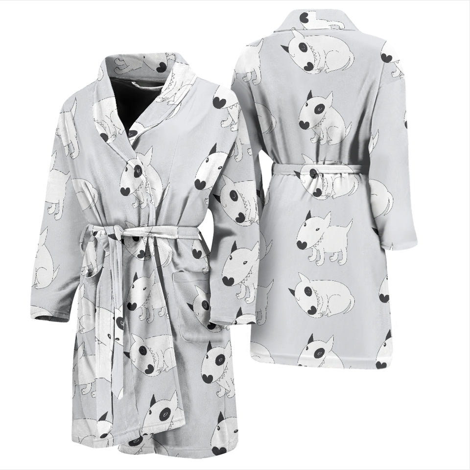 Bull Terrier Pattern Print Design 01 Men's Bathrobe