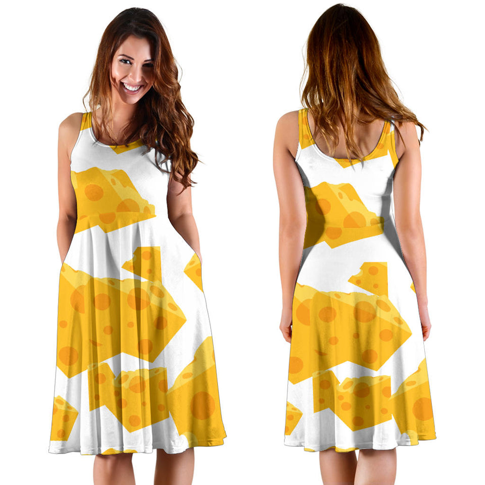 Cheese Slice Pattern Sleeveless Midi Dress