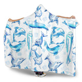Watercolor Dolphin Pattern Hooded Blanket