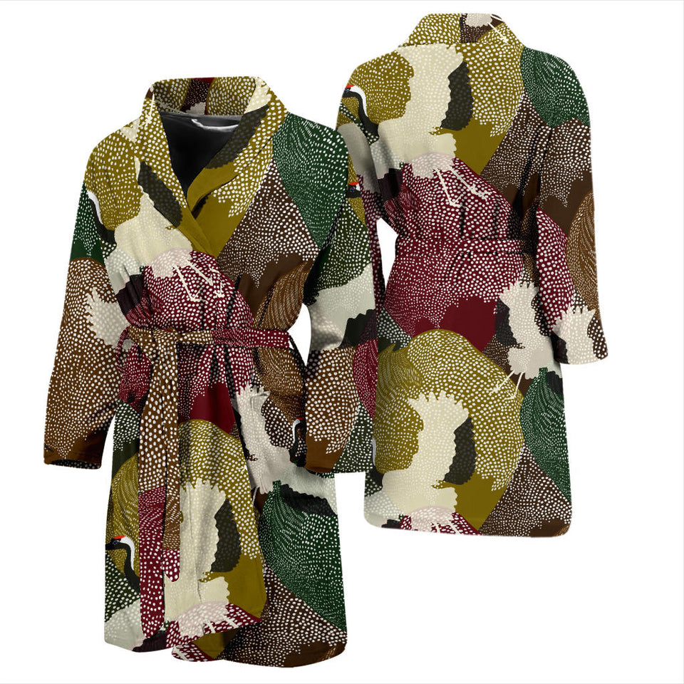 Japanese Cranes Flying Forest Dot Pattern Men'S Bathrobe