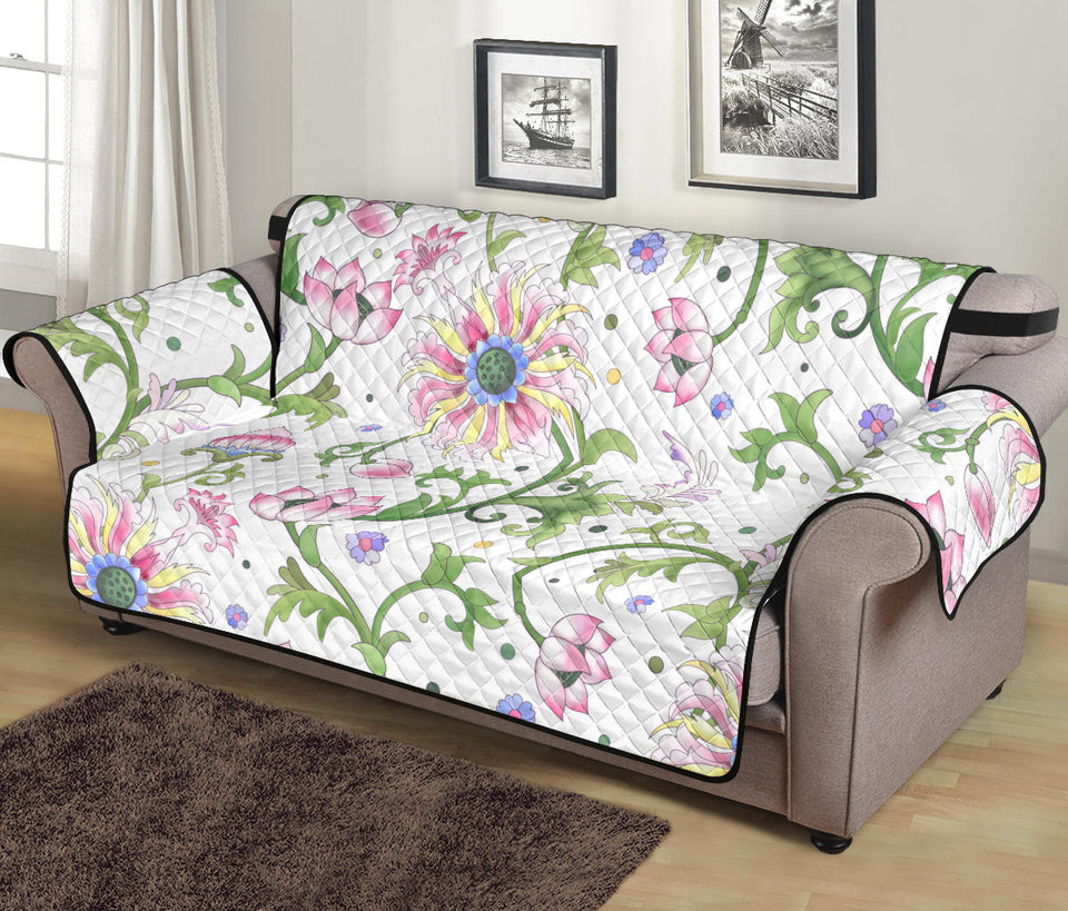 Beautiful pink lotus waterlily leaves pattern Sofa Cover Protector