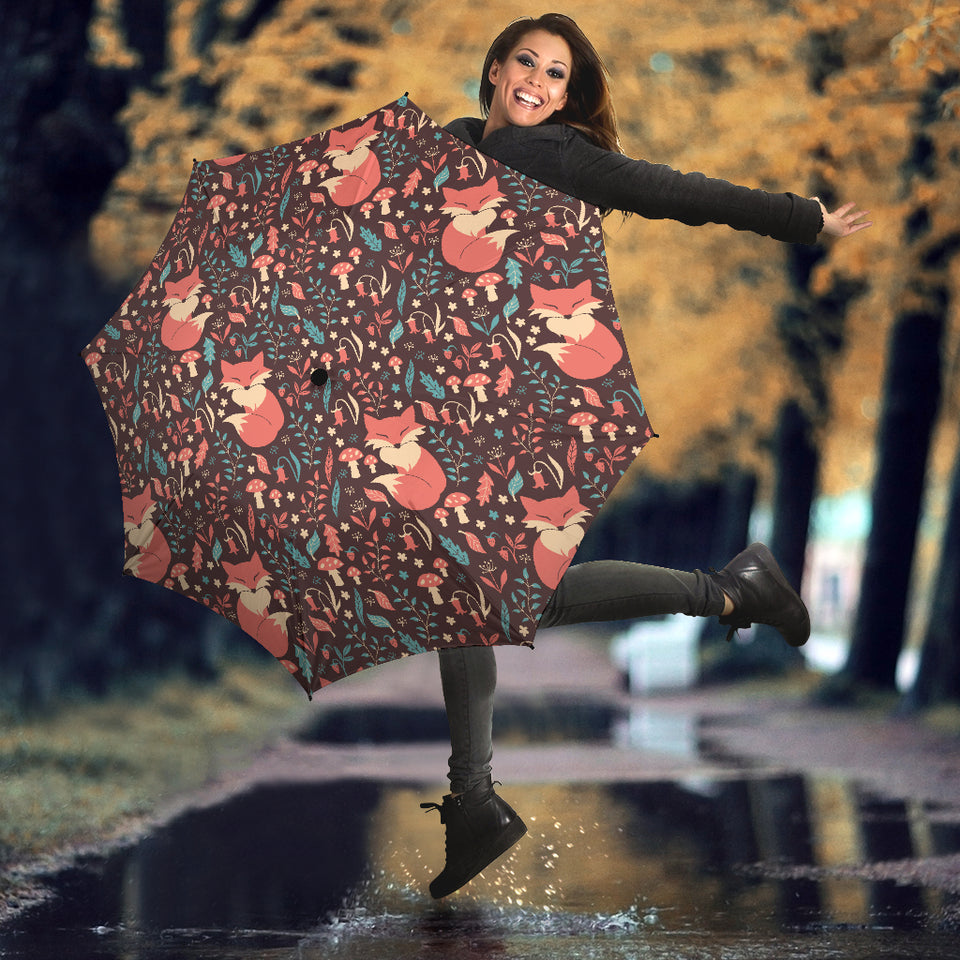 Fox Leaves Mushroom Pattern Umbrella