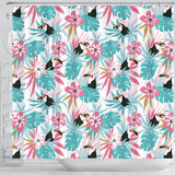 Toucan Tropical Flower Leave Pattern Shower Curtain Fulfilled In US
