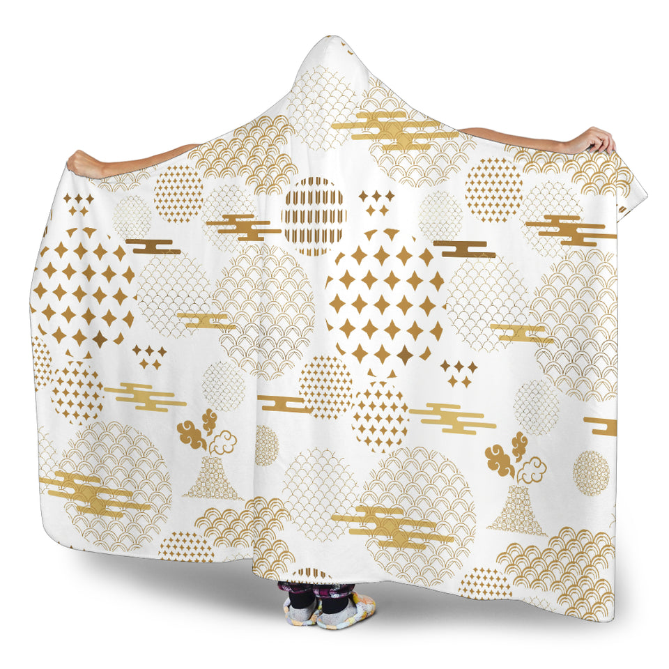 Beautiful Gold Japanese Pattern Hooded Blanket