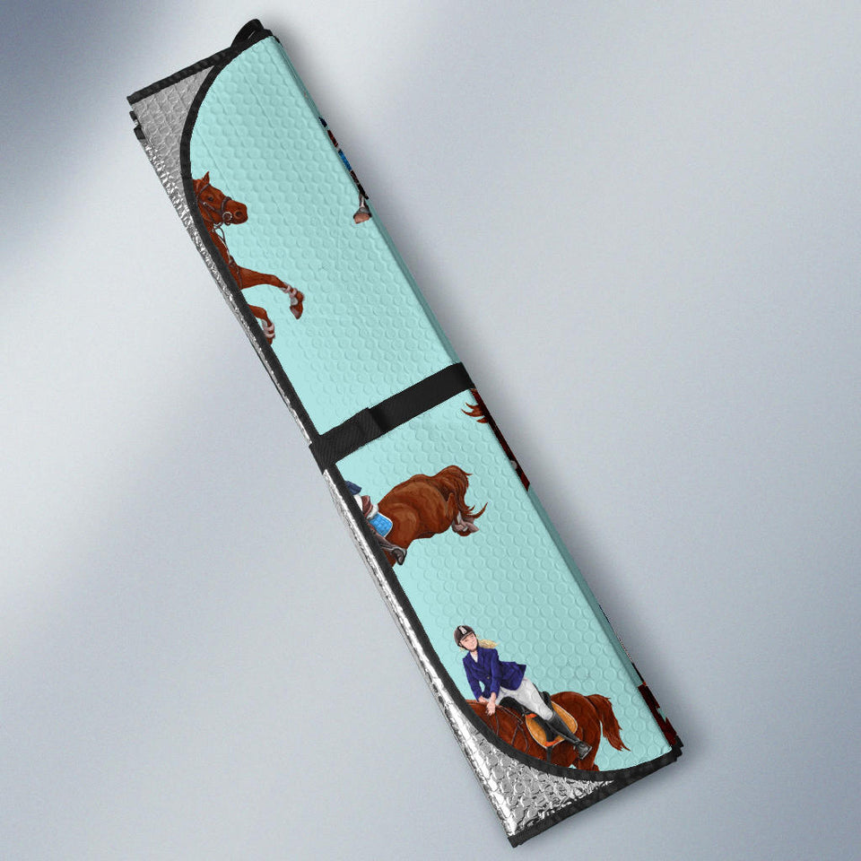 Horses Running Horses Rider Pattern Car Sun Shade