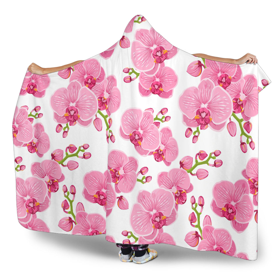 Pink Purple Orchid Pattern Background Hooded Blanket