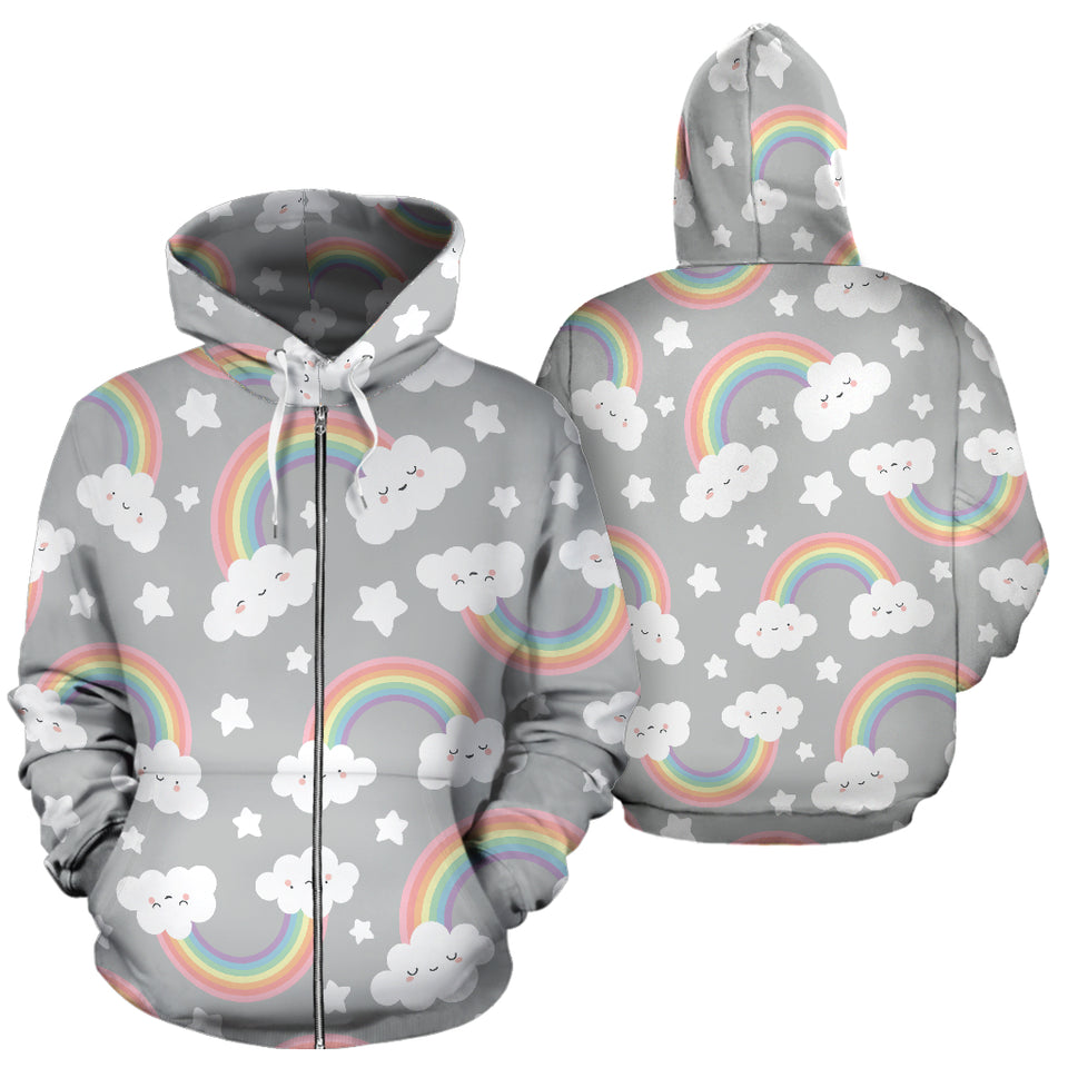 Cute Rainbow Clound Star Pattern Zip Up Hoodie