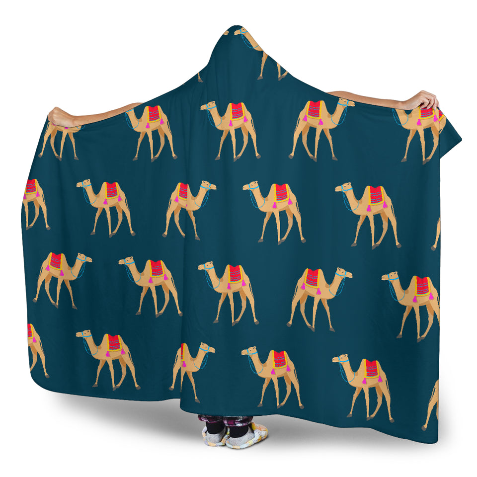 Camel Pattern Blue Blackground Hooded Blanket