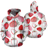 Watercolor Hand Drawn Beautiful Strawberry Pattern Zip Up Hoodie