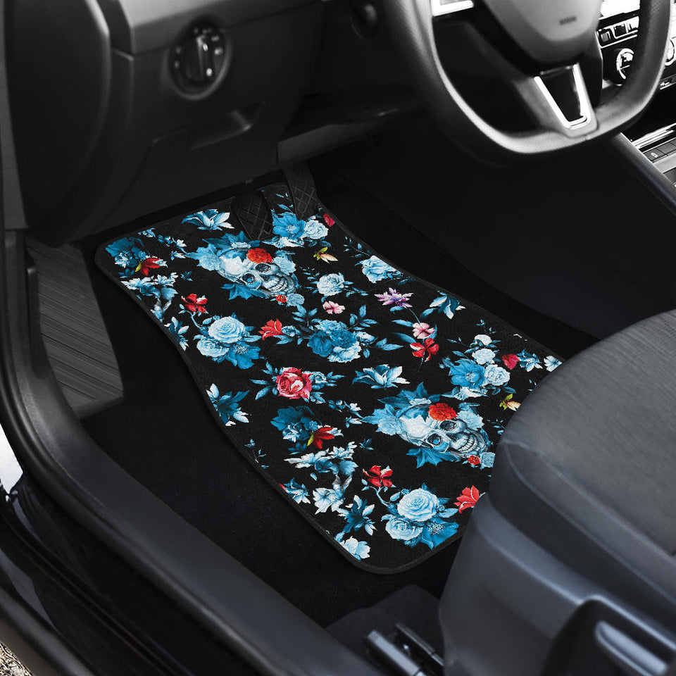 Skull Flower Roses Leave Pattern Front And Back Car Mats