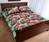 Beautiful flamingo tropical palm leaves hibiscus pateern background Quilt Bed Set