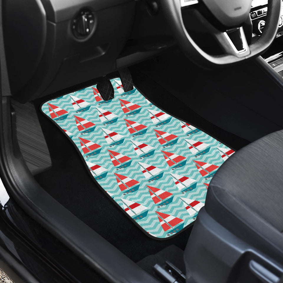 Red White Sailboat Wave Background Front Car Mats