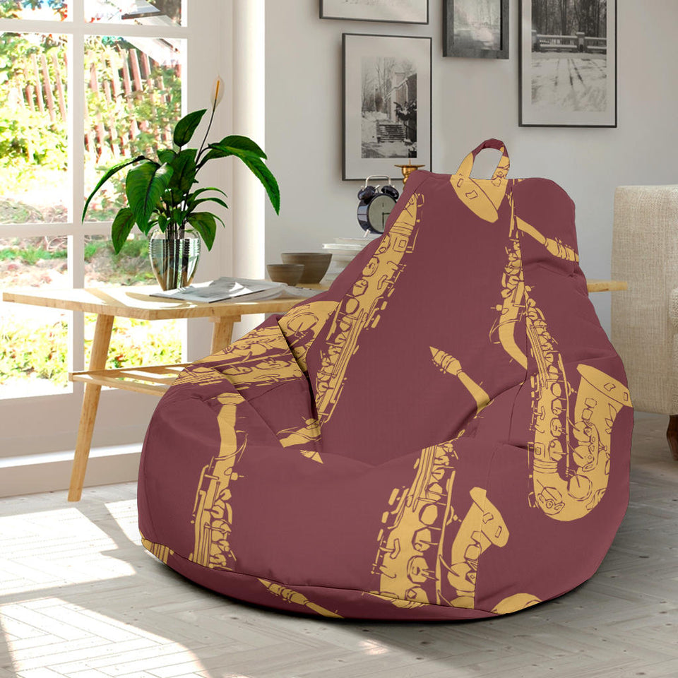 Hand Drawn Gold Saxophone Red Background  Bean Bag Cover
