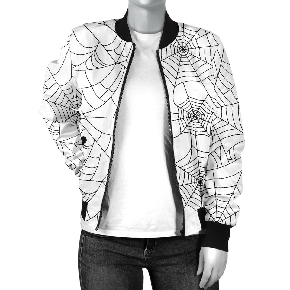 Spider Web Cobweb Pattern White Background Women'S Bomber Jacket
