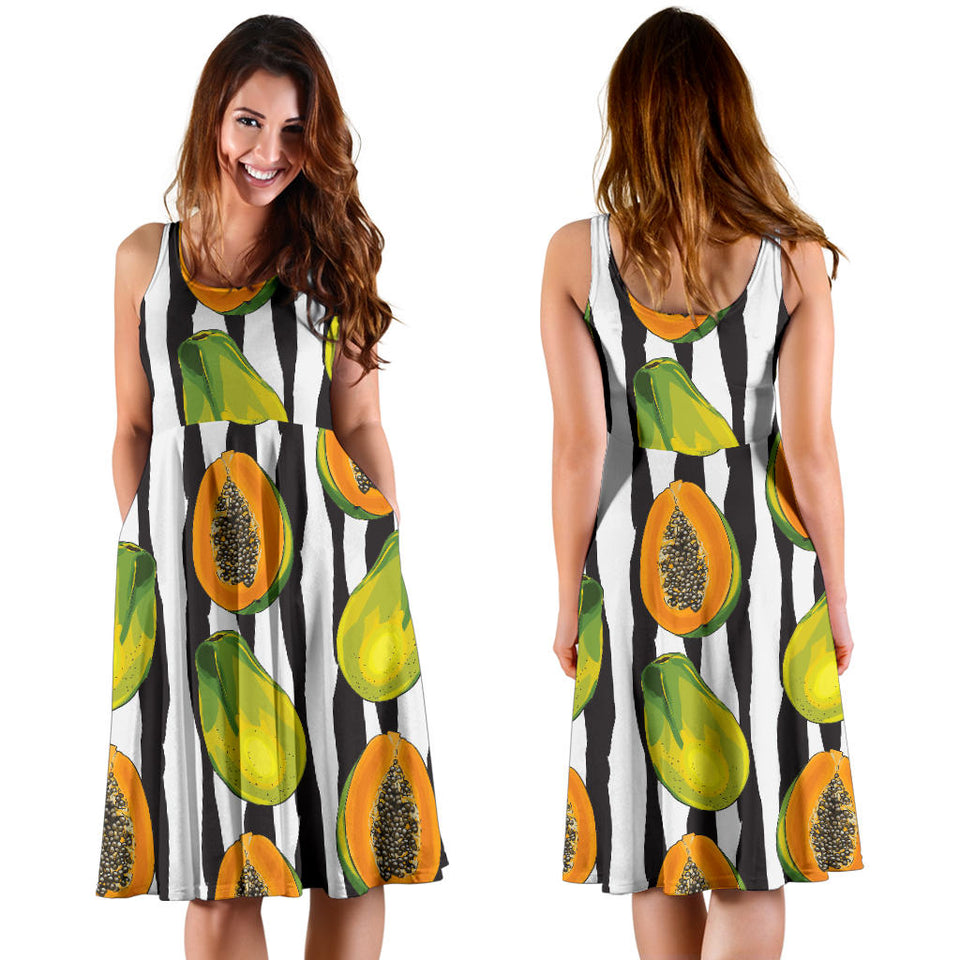 Papaya Design Pattern Sleeveless Midi Dress