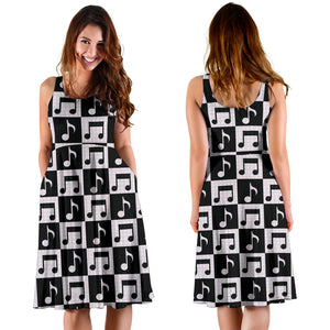 Music Notes Pattern Print Design 01 Sleeveless Midi Dress