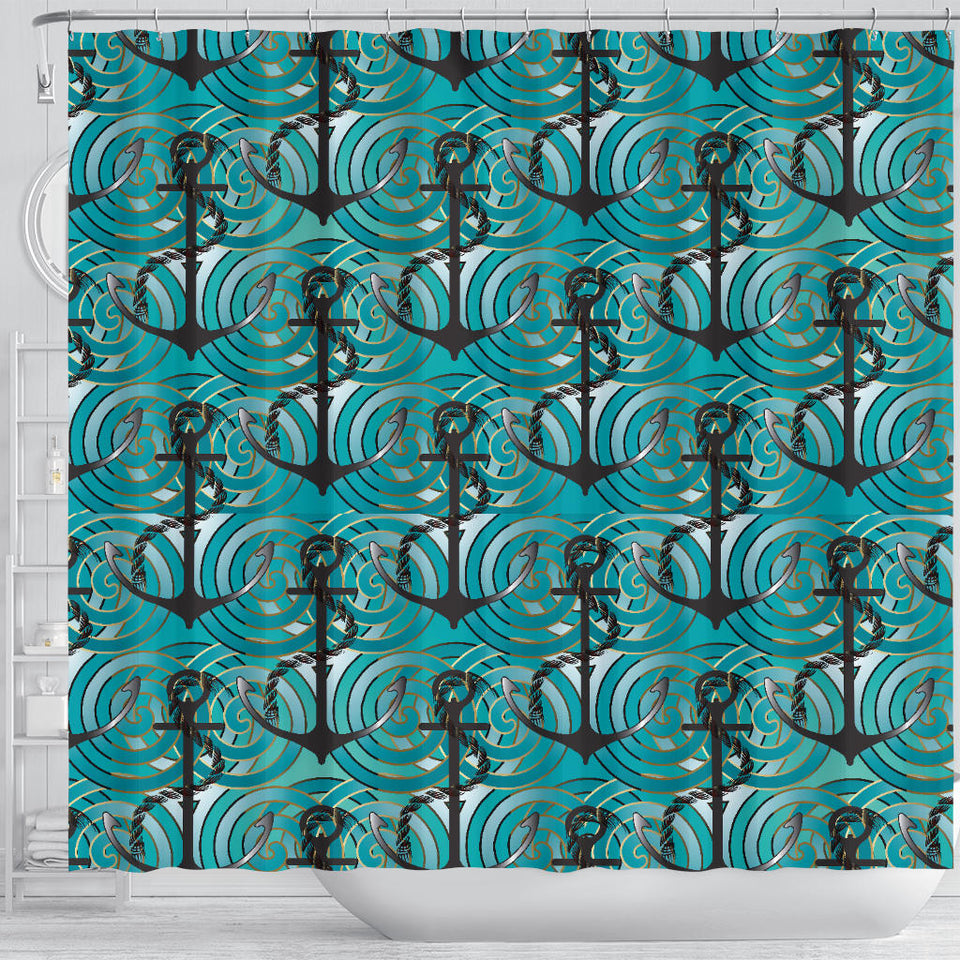 Anchor Nautical Green Background Shower Curtain Fulfilled In US