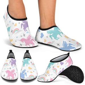 Colorful Unicorn Rainbow Heart Pattern Aqua Shoes