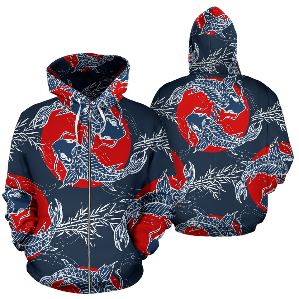 Koi Fish Carp Fishs Hand Drawn Japanese Art Zip Up Hoodie