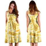 Saxophone Cornet Pattern Yellow Background Sleeveless Midi Dress